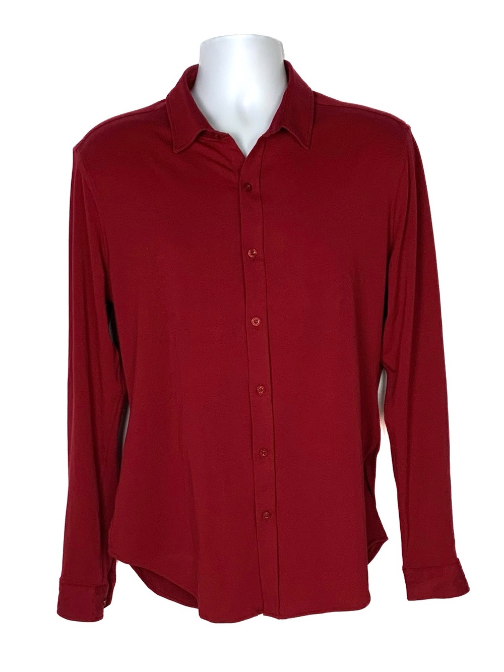 Father Sons Men L Stretch Slim Fit Knit Button Up Shirt Red